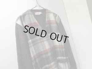 画像2: 60〜70'S Bradfield CHECK PATTERN WOOL × ACRYIC CARDIGAN WITH POCKET（ブラッドフィールド チェック柄切替し仕様 ポケット付き ウール × アクリル カーディガン）(M)
