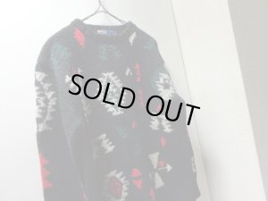 画像2: 90'S RALPH LAUREN NATIVE PATTERN LOW-GAUGE WOOL SWEATER（ラルフローレン ネイティブ柄 ローゲージ仕様 ウールセーター）HAND KNIT（M）