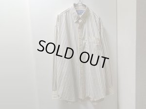 画像1: 90'S RALPH LAUREN BIG POLO STRIPE PATTERN L/S COTTON SHIRTS（ラルフローレン ビッグポロ ストライプ柄 ボタンダウン仕様 長袖 コットン シャツ）裾ロゴ刺繍入り（L）