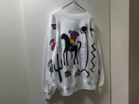 90'S COW GIRL HAND DRAWING CREW-NECK SWEAT（手描き カウガール 総柄 クルーネック仕様 スウェット）MADE IN USA（L）