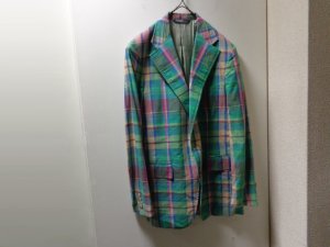 画像1: 70'S RALPH LAUREN MADRAS CHECK PATTERN COTTON TAILORED JACKET（ラルフローレン マドラスチェック柄 コットン テーラードジャケット）ユニオンチケット付き（M位）