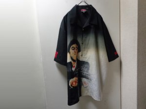 画像1: 90'S SCARFACE OPEN COLLAR S/S POLYESTER SHIRTS（映画 スカーフェイス 開襟仕様 半袖 ポリエステル シャツ）（XXL）