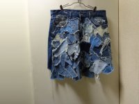 90'S MATRIX INDIGO DENIM PATCHWORK CRUST CUT-OFF BAGGY SHORTS（マトリックス インディゴデニム パッチワーク仕様 クラスト カットオフ バギー ショーツ）HAND MADE（実寸W36）