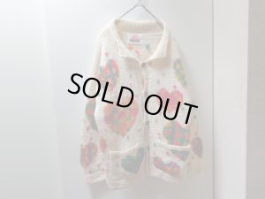 画像1: 90'S AMANO HEART TOTAL PATTERN HEAVEY WOOL KNIT CARDIGAN（アマノ ハート総柄仕様 ヘヴィー ウール ニット カーディガン）（XL位）