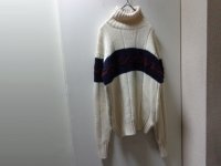 90'S RALPH LAUREN MULTI BORDER PATTERN TURTLE NECK LOW-GAUGE WOOL KNIT SWEATER（ラルフローレン マルチボーダー柄 ローゲージ仕様 ウール ニット セーター）（M）