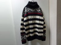 90'S Eddie Bauer TURTLE NECK LOW-GAUGE WOOL KNIT NORDIC SWEATER（エディーバウアー タートルネック仕様 ローゲージ ウールニット ノルディック セーター）黒タグ（M）