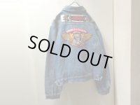 90'S SK8 & METAL CUSTOM INDIGO DENIM TRACKER JACKET（スケート & メタル仕様 インディゴ デニム トラッカージャケット）POWELL PERALTA ＋ ANTHRAXパッチ付き（L位）