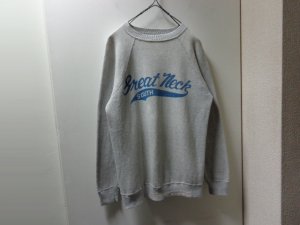 画像1: 60'S UNKNOWN WATER PRINT CREW-NECK OLD SWEAT（染み込みプリント仕様 クルーネック オールド スウェット）手縫い刺繍入り（M位）