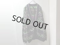 90'S GENERRA REPEATING PATTERNE MIDDLE-GAUGE COTTON KNIT CARDIGAN（ジェネラ 総柄仕様 ヘヴィー ウール ニット カーディガン）ポケット付き（XL）