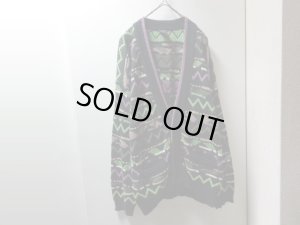 画像1: 90'S GENERRA REPEATING PATTERNE MIDDLE-GAUGE COTTON KNIT CARDIGAN（ジェネラ 総柄仕様 ヘヴィー ウール ニット カーディガン）ポケット付き（XL）