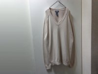 90'S LAND'S END V-NECK MIDDLE GAUGE COTTON KNIT SWEATER（ランズエンド Vネック + ミドルゲージ仕様 コットン ニット セーター）MADE IN USA（L）