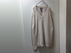 画像1: 90'S LAND'S END V-NECK MIDDLE GAUGE COTTON KNIT SWEATER（ランズエンド Vネック + ミドルゲージ仕様 コットン ニット セーター）MADE IN USA（L）