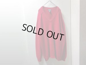 画像1: 90'S LAND'S END V-NECK MIDDLE GAUGE COTTON KNIT SWEATER（ランズエンド Vネック + ミドルゲージ仕様 コットン ニット セーター）MADE IN USA（XL）