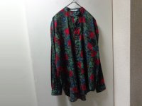 90'S PERRY ELLIS REPEATING PATTERN BAND COLLAR L/S COTTON SHIRTS（ペリーエリス 総柄 バンドカラー仕様 長袖 コットン シャツ）MADE IN USA（M）