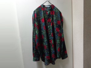画像1: 90'S PERRY ELLIS REPEATING PATTERN BAND COLLAR L/S COTTON SHIRTS（ペリーエリス 総柄 バンドカラー仕様 長袖 コットン シャツ）MADE IN USA（M）