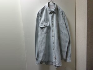画像1: 80'S RALPH LAUREN HICKORY STRIPE PATTREN L/S DENIM WORK SHIRTS（ラルフローレンヒッコリーストライプ柄 長袖 デニム ワークシャツ）打ち込みボタン仕様（L）