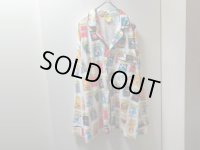 80'S PLAY BILL MUSICAL REPEATING PATTERNE L/S COTTON PAJAMA SHIRTS(プレイビル ミュージカル総柄仕様 長袖 コットン パジャマ シャツ)MADE IN USA(L)