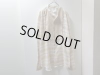 70'S KENNINGTON SWITCHING PATTERN BAND COLLAR L/S COTTON × POLYESTER SHIRTS（ケニントン チェック柄 × ヘンプ素材切替し仕様 バンドカラー 長袖 コットン × ポリエステル混紡 シャツ）（XL）