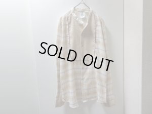 画像1: 70'S KENNINGTON SWITCHING PATTERN BAND COLLAR L/S COTTON × POLYESTER SHIRTS（ケニントン チェック柄 × ヘンプ素材切替し仕様 バンドカラー 長袖 コットン × ポリエステル混紡 シャツ）（XL）