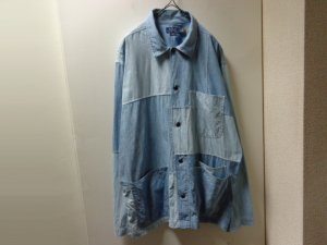 画像1: 10'S RALPH LAUREN PATCHWORK PATTERN CHAMBRAY COVER ALL（ラルフローレン パッチワーク切替し仕様 シャンブレー カバーオール）（XL）