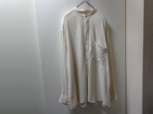 画像1: 90'S IKE BEHAR STRIPE PATTERN BAND COLLAR L/S LINEN SHIRTS（アイクベーハー 織りストライプ柄 バンドカラー仕様 長袖 リネン シャツ）MADE IN USA（XL）