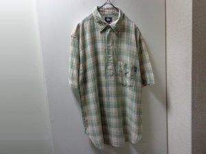 画像1: 90〜00'S OLD STUSSY CHECK PATTERN PULLOVER S/S COTTON SHIRTS（オールド ステューシー チェック柄 被り仕様 半袖 コットン シャツ）紺タグ（L）