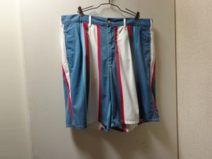 画像1: 80'S RALPH LAUREN PURPLE MULTI STRIPE PATTERN COTTON WIDE SHORTS（ラルフローレン マルチストライプ柄 コットン ワイド仕様 ショーツ）MADE IN USA（実寸W35）