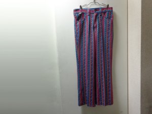 画像1: 70'S JACQUARD STRIPE PATTERNE FLARE POLYESTER PANTS（ジャガード織りストライプ柄 フレア仕様 ポリエステル パンツ）アルミ製TALONジップ付き（実寸W32 × L31）