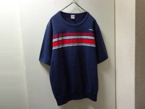 画像1: 80'S adidas BORDER PATTERN S/S SWEAT（アディダス ボーダー柄切替し仕様 半袖 スウェット）MADE IN CANADA（L）