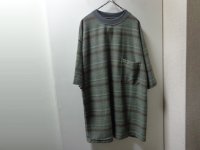 90'S gotcha JACQUARD SHADOW BORDER PATTREN T-SHIRTS WITH POCKET（USA製 ガチャ ジャガード織り ぼかしボーダー柄 ポケット付き Tシャツ）DEAD STOCK（XL）