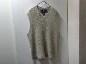 画像1: 90'S RALPH LAUREN POLO SPORT LOW-GAUGE LINEN × COTTON KNIT VEST（ラルフローレン ポロスポーツ ロウゲージ仕様 リネン × コットン混紡 ニット ベスト）無地仕様（L）