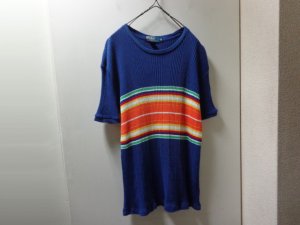 画像1: 90'S RALPH LAUREN MULTI BORDER PATTERN S/S WAFFLE THERMAL（ラルフローレン マルチボーダー柄 半袖 ワッフル サーマル）MADE IN USA（XL）