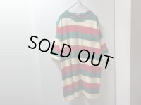 90'S RALPH LAUREN BIG POLO MULTI BORDER PATTREN KANOKO T-SHIRTS WITH POCKET（ラルフローレン ビッグポロ ポケット付き マルチボーダー柄 鹿の子 Tシャツ）裾ロゴ刺繍入り（L）
