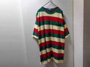 画像1: 90'S RALPH LAUREN BIG POLO MULTI BORDER PATTREN KANOKO T-SHIRTS WITH POCKET（ラルフローレン ビッグポロ ポケット付き マルチボーダー柄 鹿の子 Tシャツ）裾ロゴ刺繍入り（L）