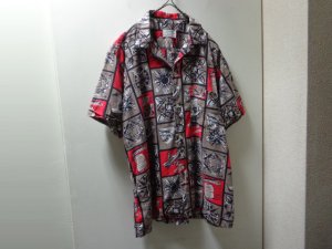 画像1: 60'S ARROW REPITING PATTERNE OPEN COLLAR S/S COTTON SHIRTS（アロー 総柄 + 開襟仕様 半袖 コットン シャツ）MADE IN USA（L）