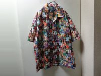 90'S PLAYBOY TOTAL PATTERNE OPEN COLLAR S/S POLYESTER SHIRTS（プレイボーイ 総柄 + 開襟仕様 半袖 ポリエステル シャツ）（L）