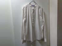 00'S RALPH LAUREN PURPLE LABEL STRIPE PATTERN PULLOVER + BAND COLLAR L/S COTTON × SILK SHIRTS（ラルフローレン パープルレーベル ストライプ柄 被り + バンドカラー仕様 長袖 コットン × シルク混紡 シャツ）MADE IN ITALY（L）