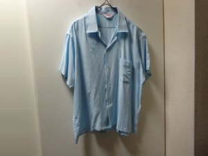画像1: 60'S Convair KASURI PATTERNE OPEN COLLAR S/S RAYON SHIRTS（コンベア 絣柄 開襟仕様 半袖 レーヨン混紡 シャツ）MADE IN USA（L）