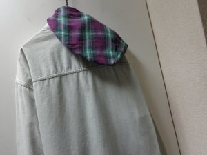 画像8: 90'S BILLABONG L/S GRAY DENIM SHIRTS WITH OMBRE CHECK PATTERN FLANNEL HOODED（ビラボン オンブレチェック柄フランネルフード付き 長袖 灰デニム シャツ）（L）