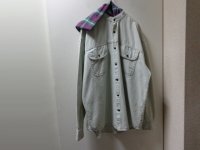 90'S BILLABONG L/S GRAY DENIM SHIRTS WITH OMBRE CHECK PATTERN FLANNEL HOODED（ビラボン オンブレチェック柄フランネルフード付き 長袖 灰デニム シャツ）（L）