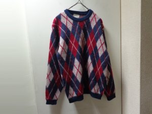 画像1: 60'S DAMON ARGYLE PATTERN CREW-NECK MOHAIR KNIT SWEATER（デイモン アーガイル柄 クルーネック仕様 モヘア ニット セーター）毛足長め(M)