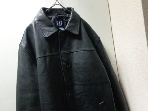 画像2: 00'S OLD GAP LEATHER CAR COAT（オールド ギャップ レザー 本革仕様 中綿入り カーコート）黒(L)　