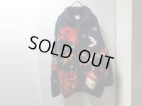 90'S OVER THE RAINBOW TPOTAL PATTERN ZIP UP HEAVEY WOOL KNIT ECUADOR SWEATER（オーバーザレインボー ジップアップ仕様 総柄 ヘヴィー ウール ニット エクアドル セーター）HAND KNIT（L）