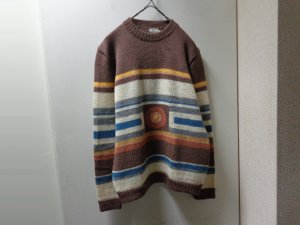 画像1: 80'S Neiman Marcus MULTI BORDER PATTERN MIDDLE-GAUGE WOOL KNIT SWEATER（ニーマンマーカス マルチボーダー柄 ミドルゲージ仕様 ウール ニット セーター）MADE IN ENGLAND（M）
