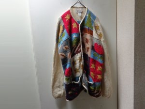 画像1: 90'S EXPRESS TOTAL PATTERN HEAVEY WOOL KNIT ECUADOR CARDIGAN（エクスプレス 総柄仕様 ヘヴィー ウール ニット エクアドル カーディガン）HAND KNIT（XL位）