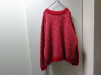 80'S L.L. Bean RED BIRD'S EYE LOW-GAUGE WOOL × RAYON KNIT SWEATER（L.L. ビーン 赤バーズアイ柄 ローゲージ仕様 ウール × レーヨン ニット セーター）MADE IN NORWAY（W-XL）