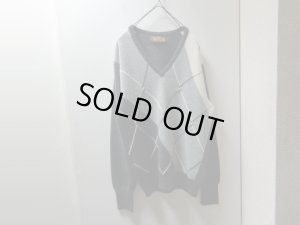 画像1: 80'S Westaway & Westaway ARGYLE PATTERN V-NECK HI-GAUGE CASHMERE SWEATER（ウエスタウェイ & ウエスタウェイ アーガイル柄 Vネック仕様 ハイゲージ 100%カシミア セーター）MADE IN SCOTLAND（L位）