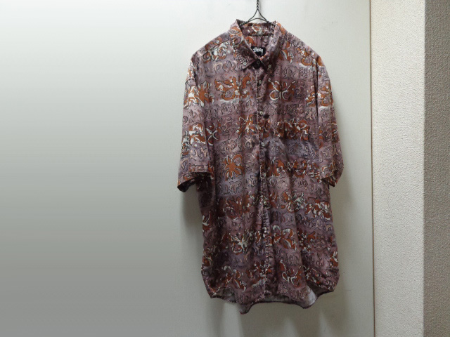 80'S OLD STUSSY REPEATING PATTERNE S/S COTTON SHIRTS（オールドステューシー 総柄ボタン