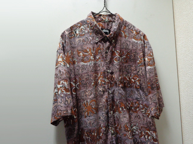 80'S OLD STUSSY REPEATING PATTERNE S/S COTTON SHIRTS（オールド 