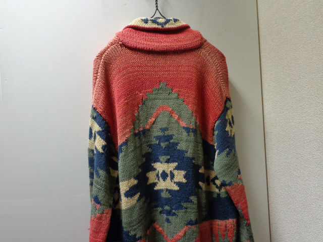 90'S RALPH LAUREN NATIVE PATTERN LOW-GAUGE COTTON KNIT CARDIGAN 